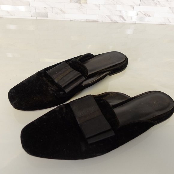 Joie Shoes Women Leather Size 36.5 Black Slide Casual Slip On Flat Mule 6 Velvet - Picture 1 of 14